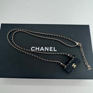 Chanel Modern Black Classic Flap Quilted Turnlock Necklace 15-16" Drop Belt B23C